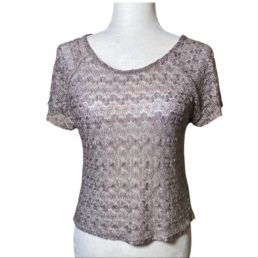 Shine On You Knit Metallic Silver Short Sleeve Sz Medium